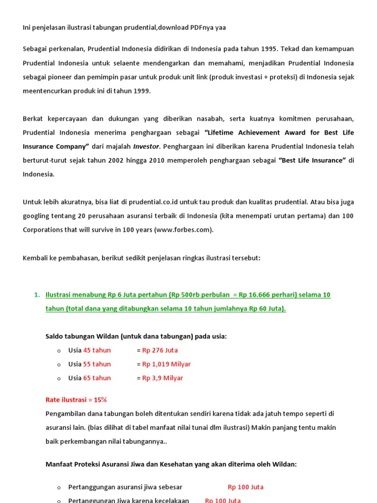 Penjelasan Ilustrasi Tabungan Prudential