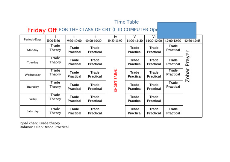 Time Table of CBT | PDF