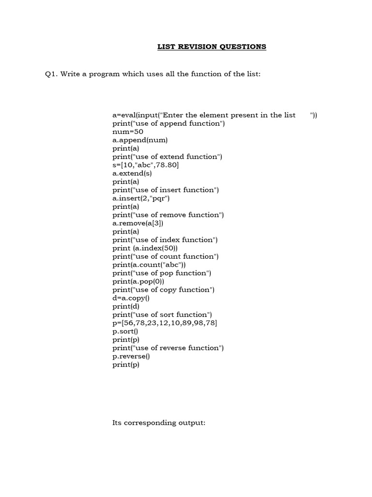 List Questions | PDF