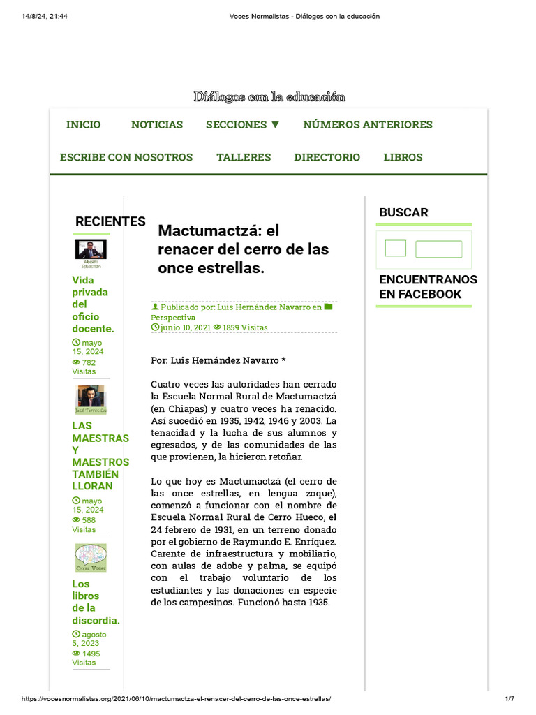 Hernández Navarro 2021 - Escuela Normal Rural Mactumactzá de Chiapas | PDF