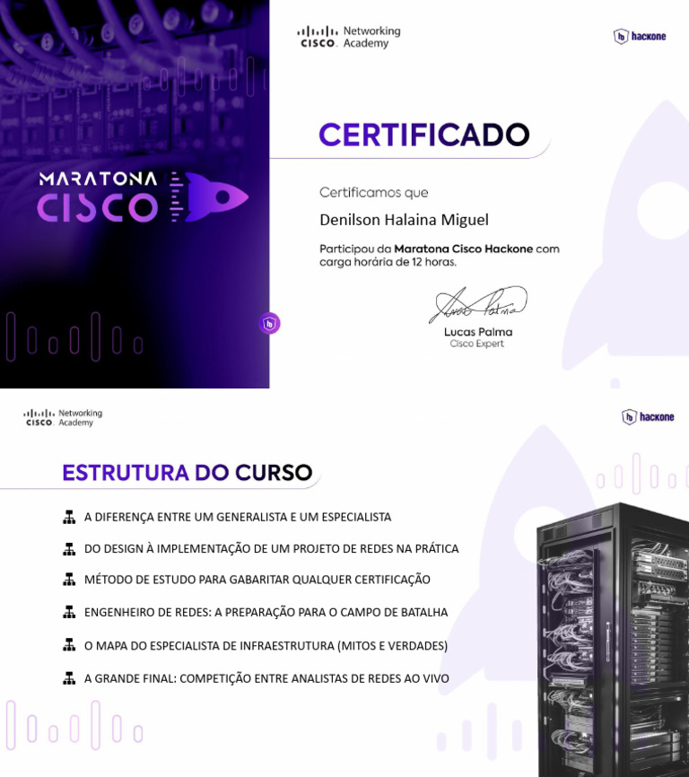 Certificado Maratona Cisco - Denilson Halaina Miguel | PDF