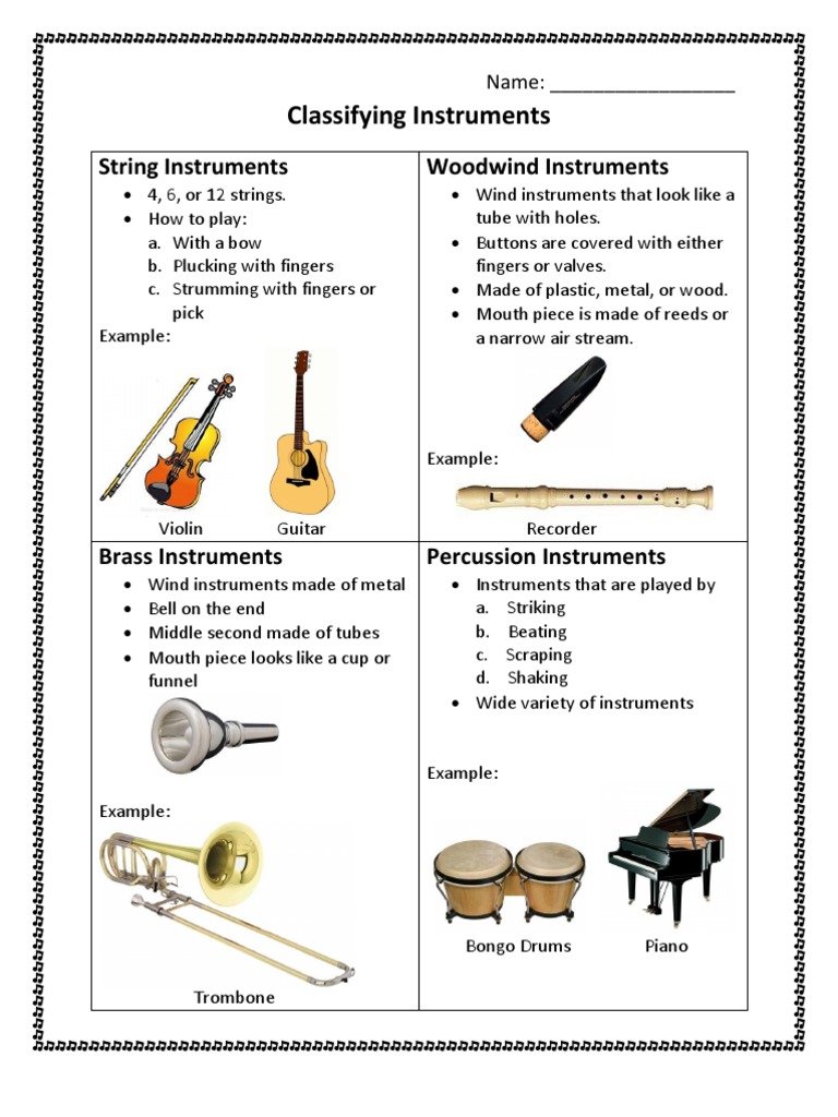 Instrument Classifications Worksheet