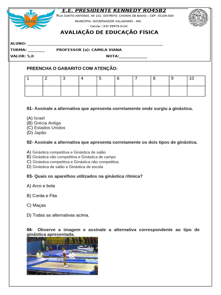 Avaliação Ed Fisica 3bimestre Emti | PDF | Ejercicio físico | Las artes ...