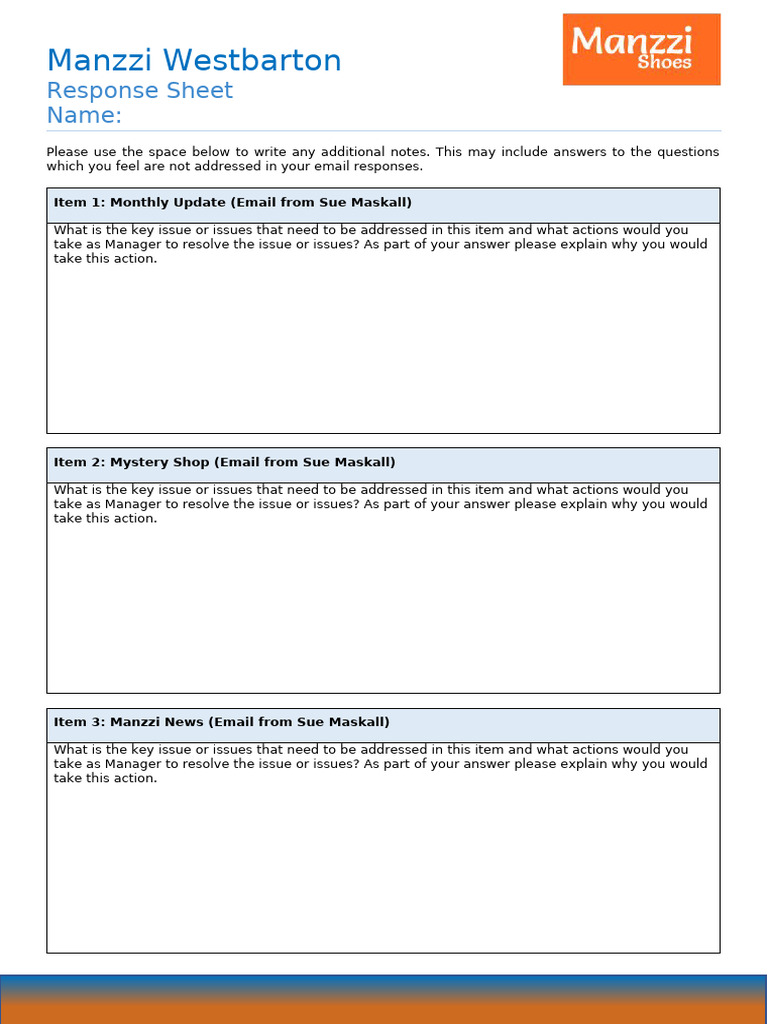 Response Sheet - Manzzi Westbarton | PDF