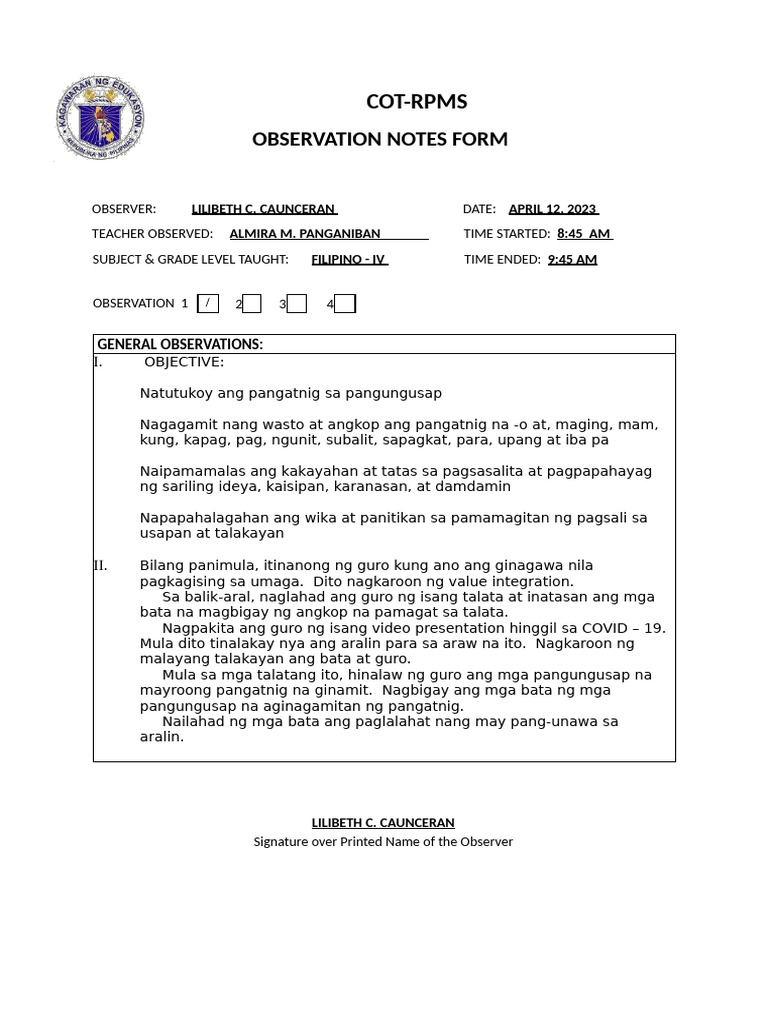 Observation Note | PDF