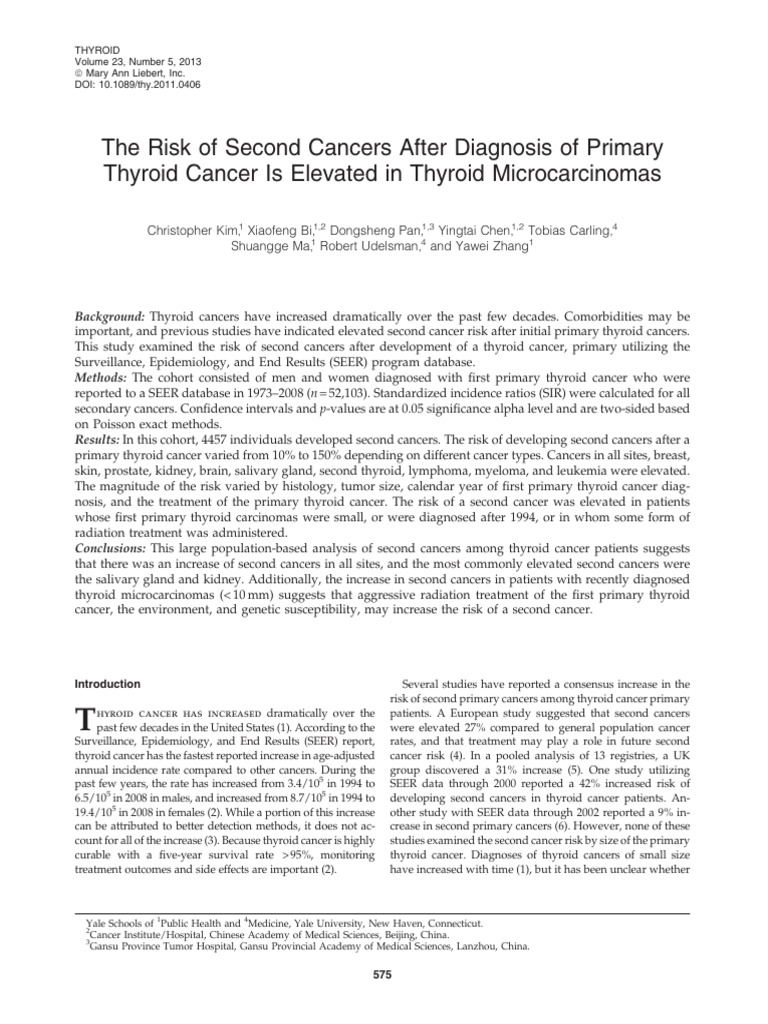 The Risk of Second Cancers After Diagnosis of Primary Thyroid Cancer Is ...