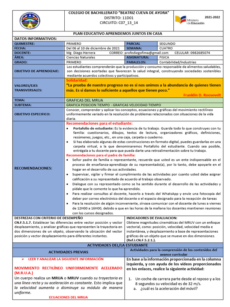 2P - Semana 4 - GUIA - PRIMERO DE BGU - FÍSICA | PDF
