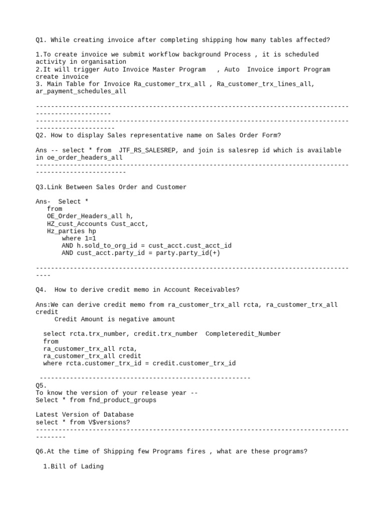 Scenario Based Interview Question Order To Cash | PDF