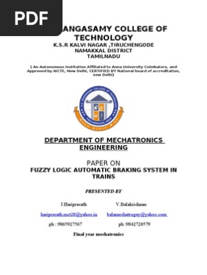 Fuzzy Logic Automatic Braking System In Trains Fuzzy Logic - 