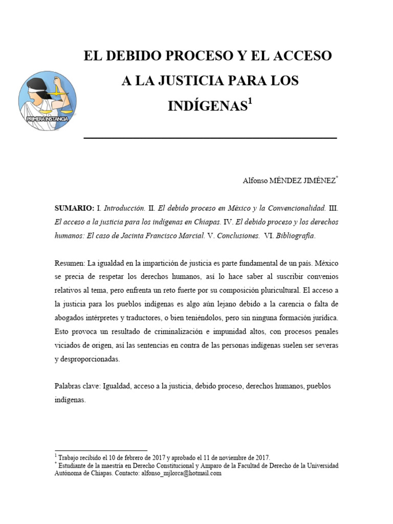 El Debido Proceso y El Acceso A La Justicia para Los Indígenas Alfonso ...