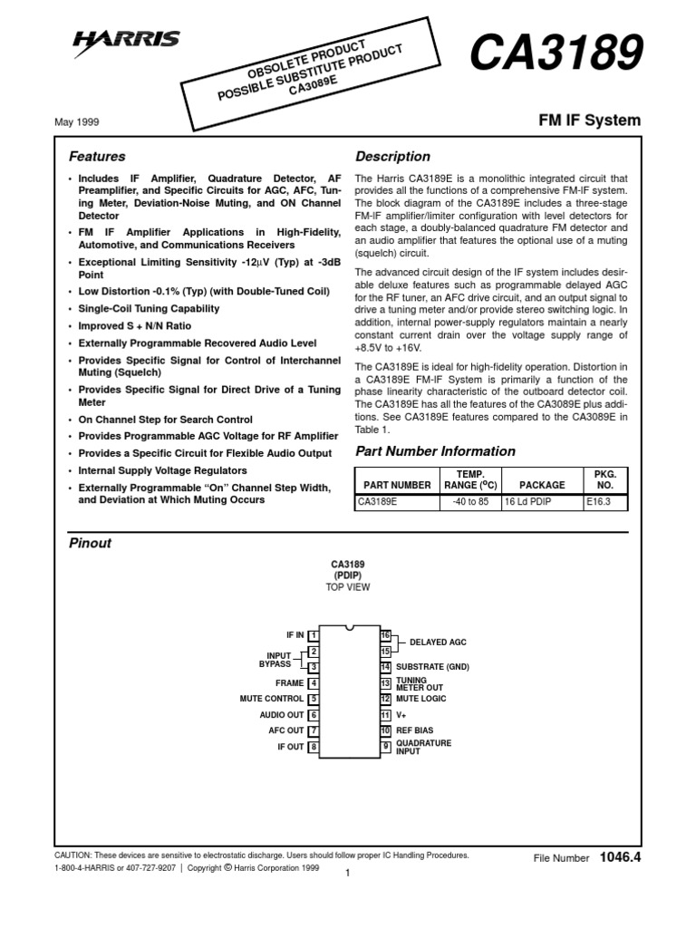 CA3189E PDF Detector (Radio) Frequency Modulation