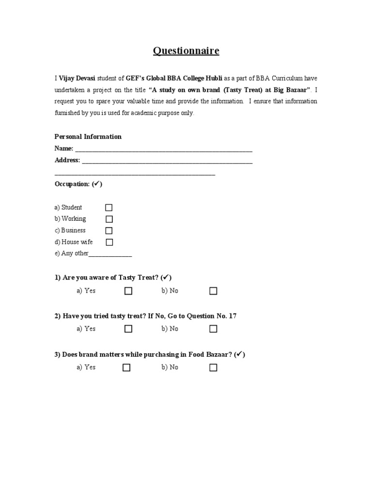 Questionnaire (1) .... Big Bazaar | PDF
