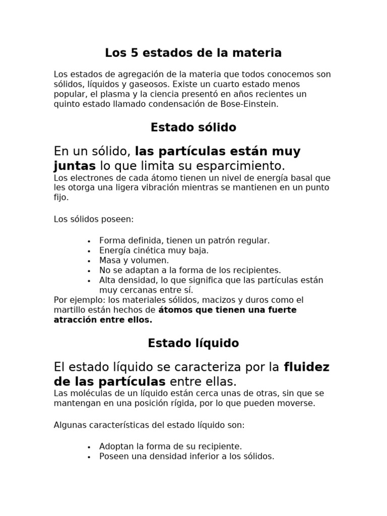Cinco estados de la materia explicados | PDF | Gases | Ciencia y ...
