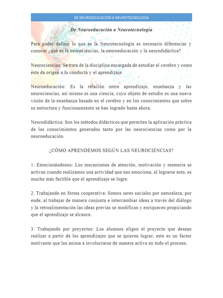 Neuroeducación y Neurotecnología en Aula | PDF | Aprendizaje | Enseñando
