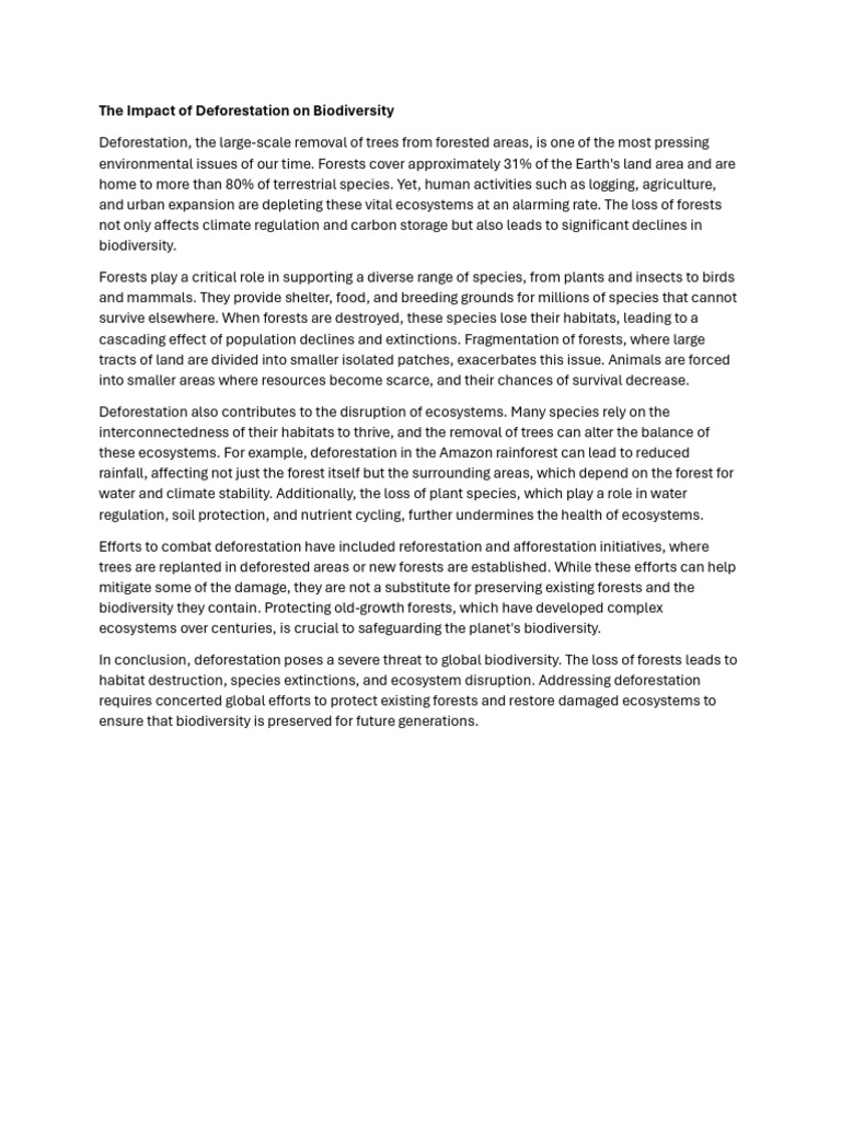 The Impact of Deforestation On Biodiversity | PDF