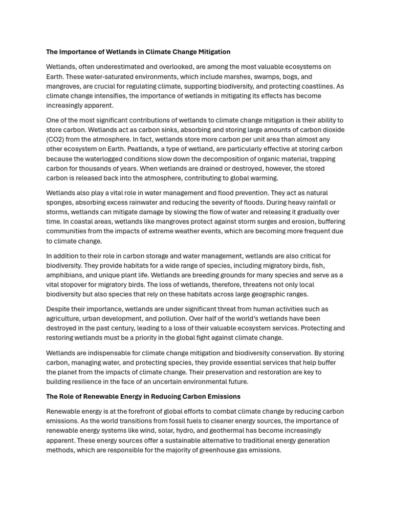 The Importance of Wetlands in Climate Change Mitigation | PDF