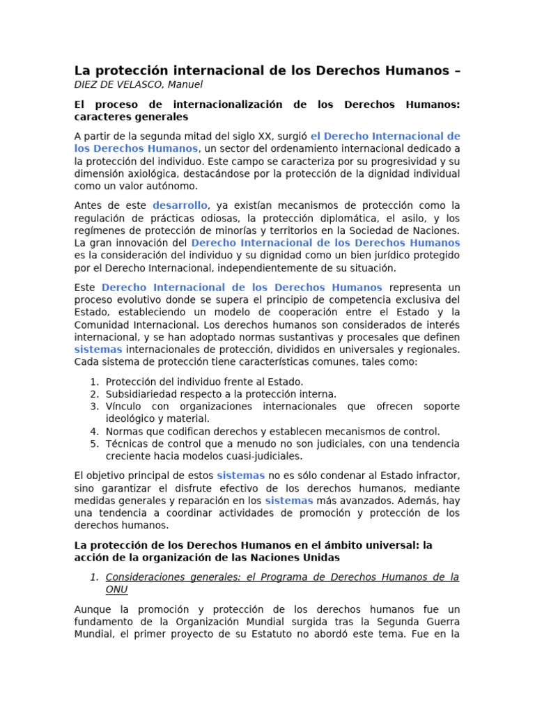 La Protección Internacional de Los Derechos Humanos | PDF