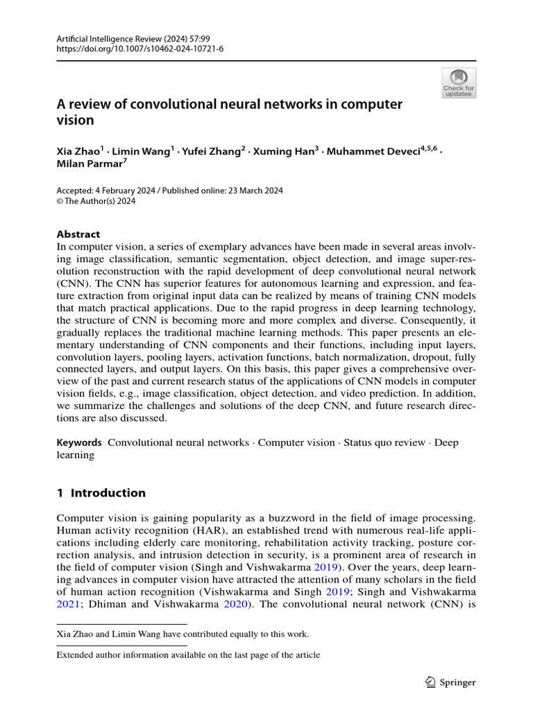A Review of Convolutional Neural Networks in Computer Vision | PDF