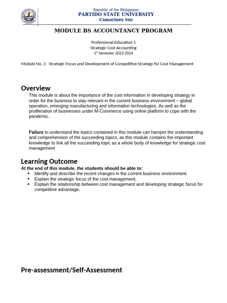 Strategic Cost Accounting Module | PDF | Strategic Management ...