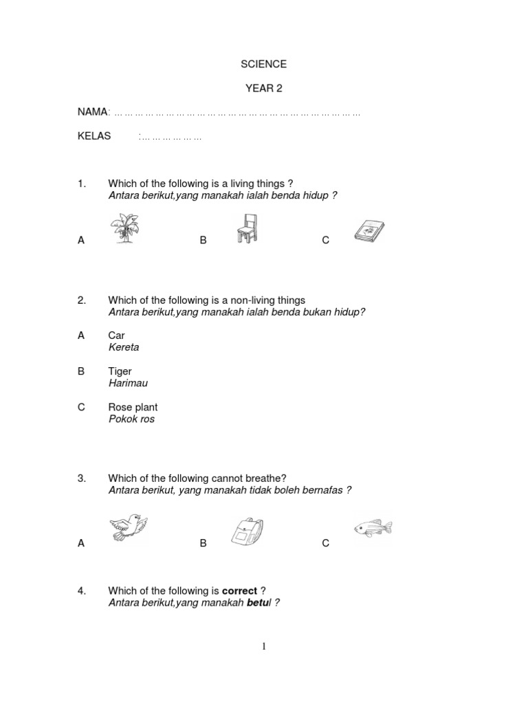 Soalan Sains Tahun 2