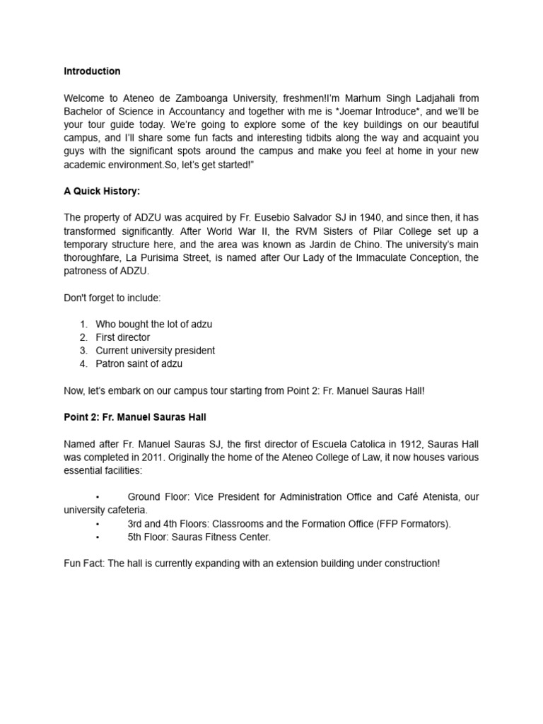 Final Script Campus Tour | PDF