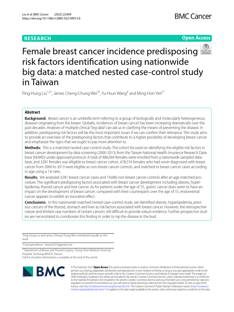 Female Breast Cancer Incidence Predisposig Risk Factors Identification ...