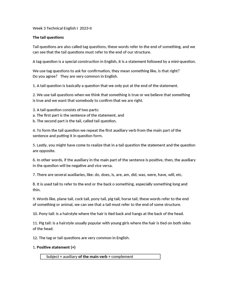 Understanding Tail Questions in English | PDF | Question | Grammar