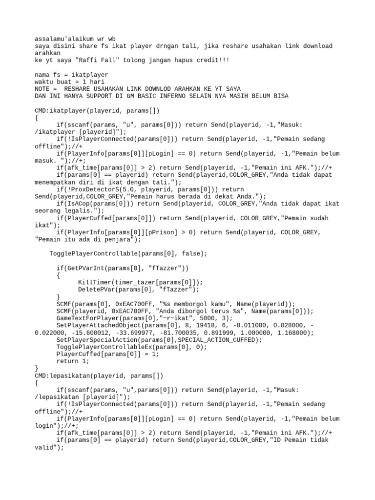Script Ikat Player untuk GM Basic Inferno | PDF
