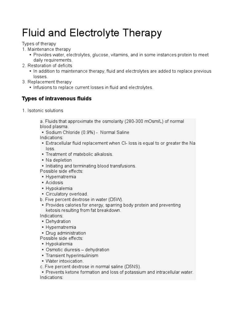 IV Fluids PDF Saline (Medicine) Dehydration