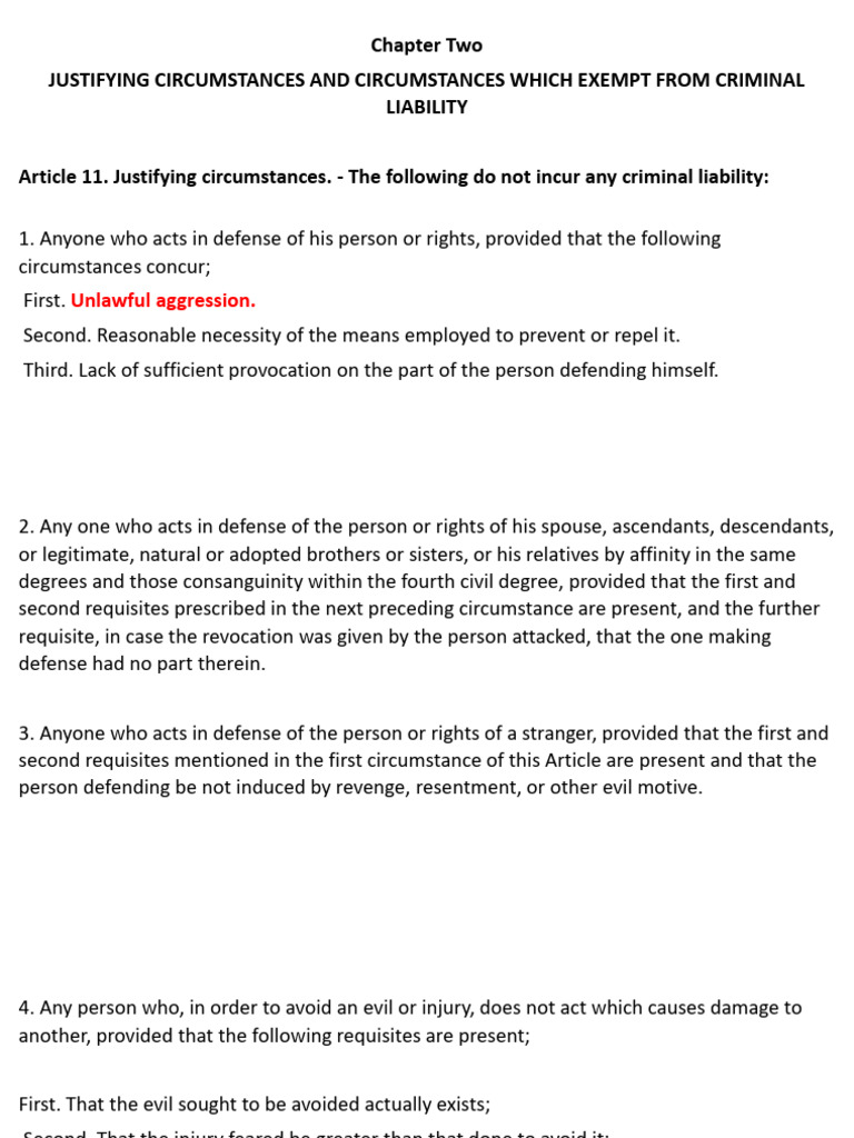 Chapter Two Justifying Circumstances and Circumstances Which Exempt ...