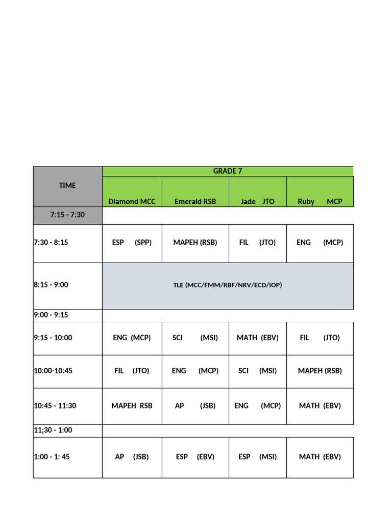 JHS GEN CLASS SKED Final 2 | PDF