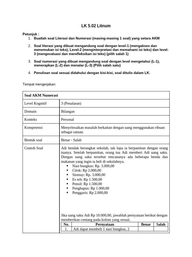 LK 5.2 Litnum - Kelas 6 - Agustina Hikmawati | PDF