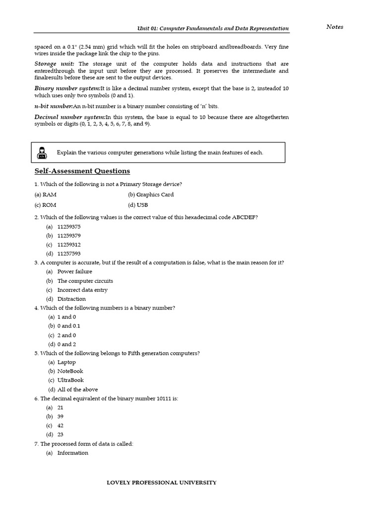 Unit 01 - Computer Fundamentals and Data Representation | PDF