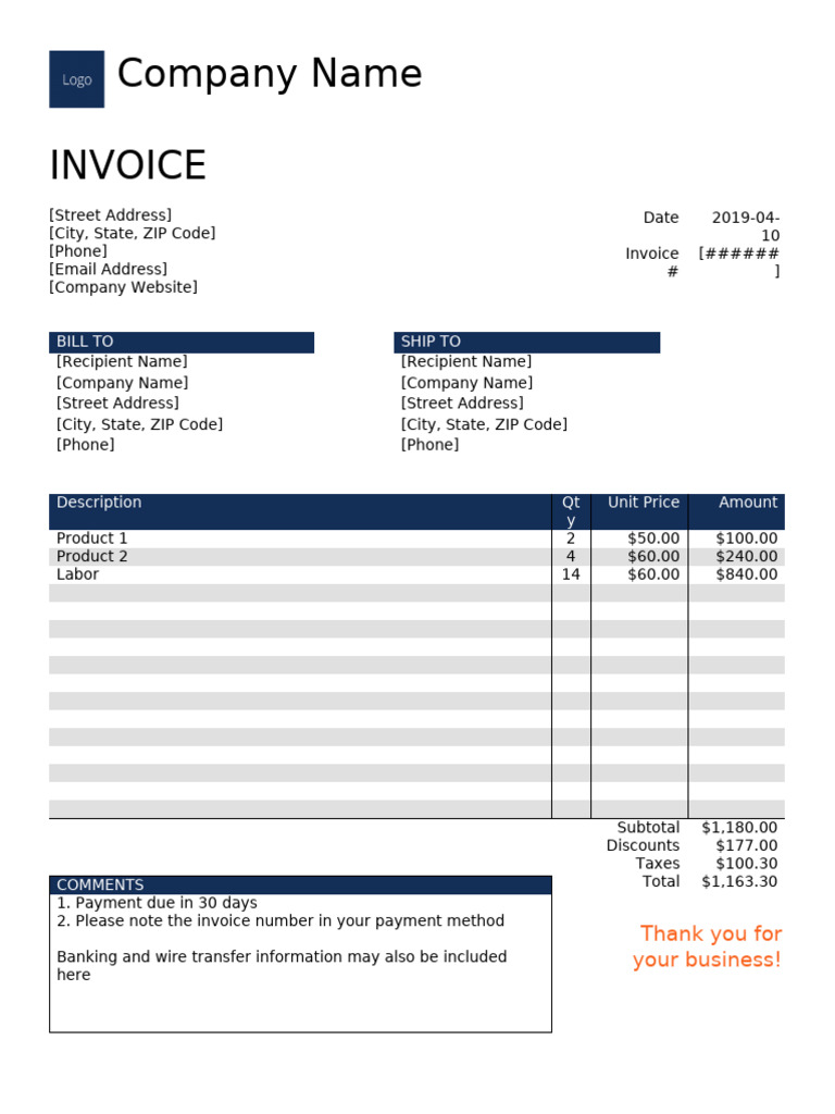 Invoice Template Word | PDF