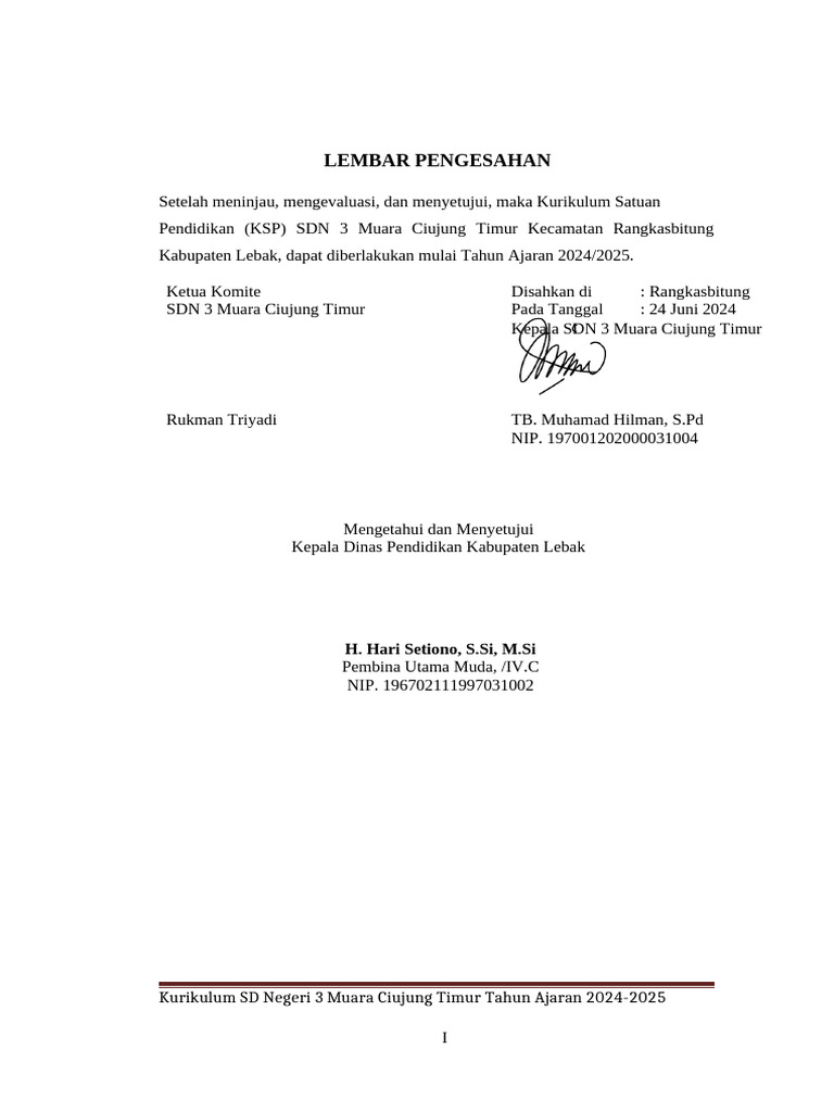 Lembar Pengesahan Kurikulum | PDF