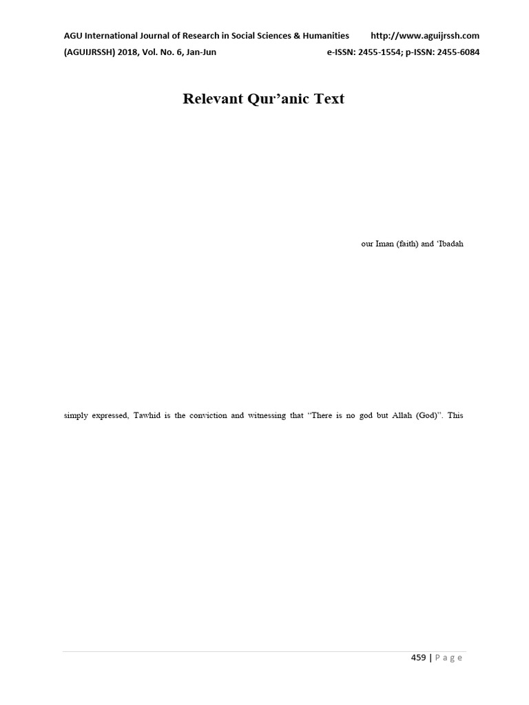 Concept of Tawhid (Unity of God) in Islam: A Study of Relevant Qur'anic ...