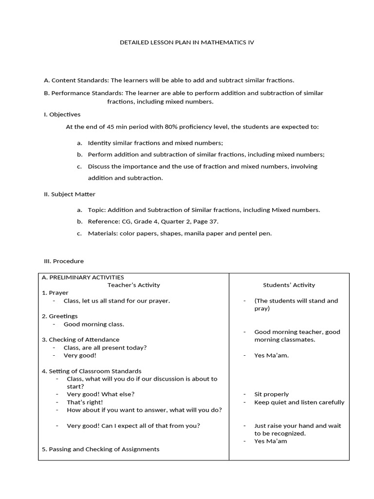Detailed Lesson Plan in Mathematics Vi 1 | PDF