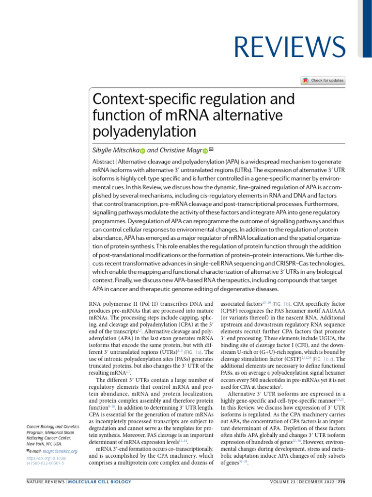 Context - Specific Regulation and Function of MRNA Alternative ...
