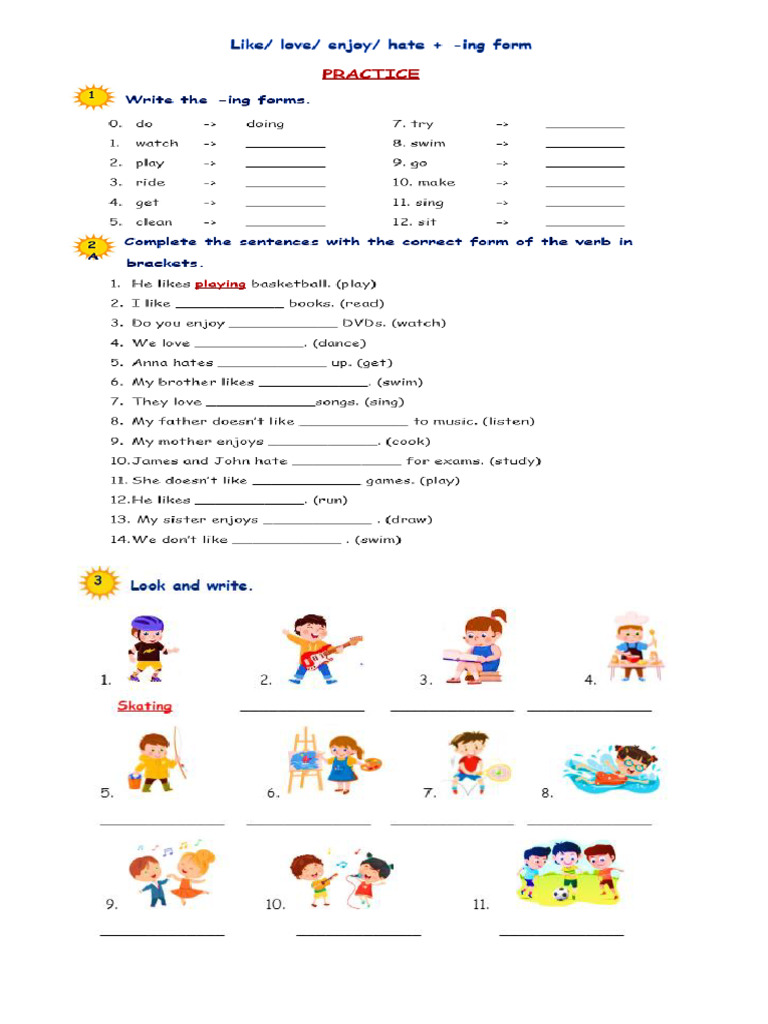 Like-Love-Enjoy - Ing Form | PDF