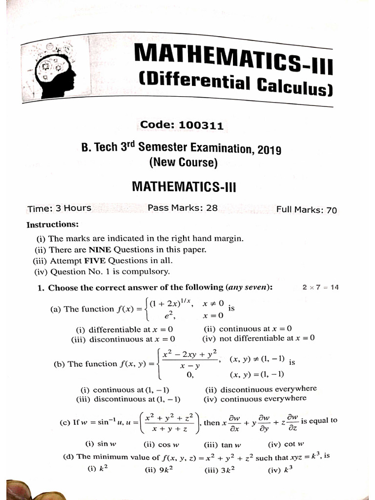 Mathematics 3rd Sem Pyq 2019 | PDF