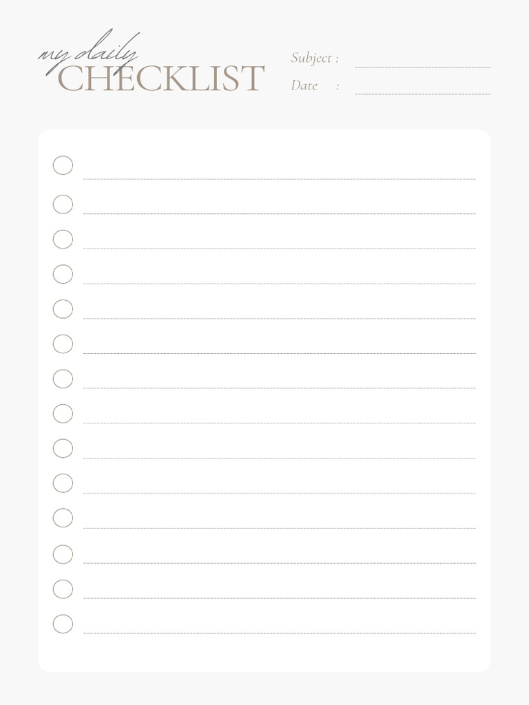 Beige Simple Daily Note Checklist | PDF