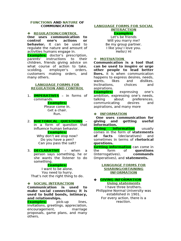 Oral Communication: Functions and Nature of Communication | PDF ...