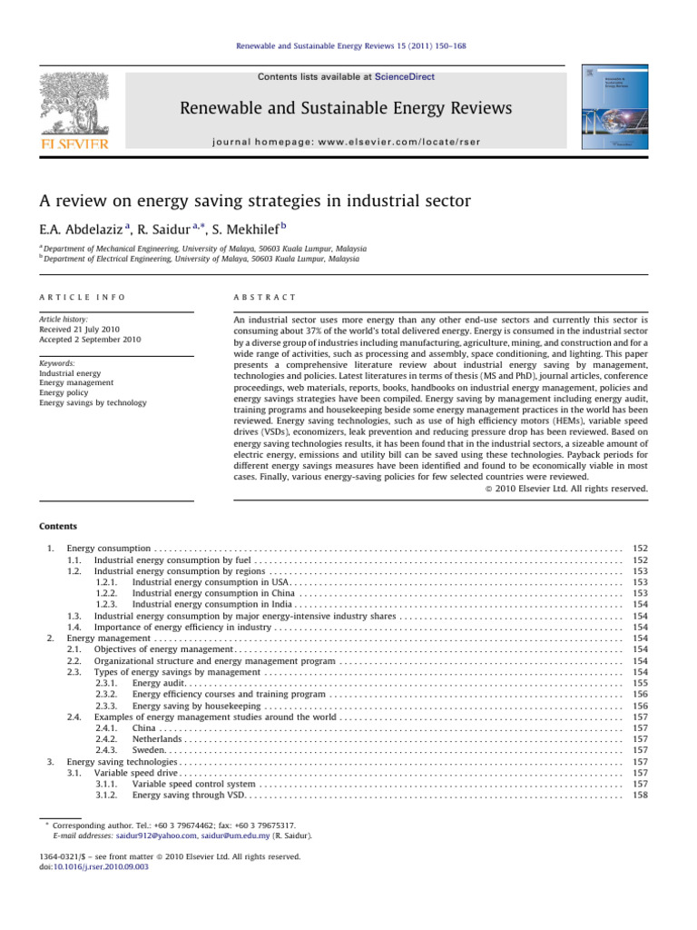 A Review On Energy Saving Strategies in Industrial Sector | PDF