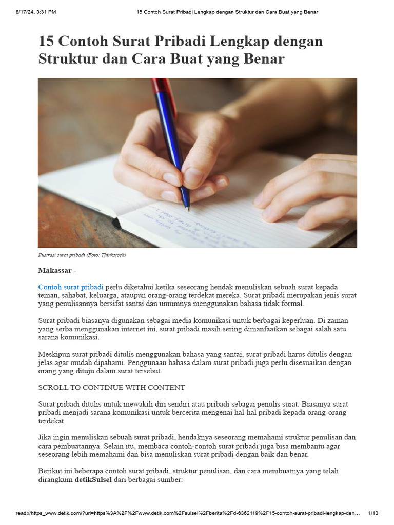15 Contoh Surat Pribadi Lengkap Dengan Struktur Dan Cara Buat Yang