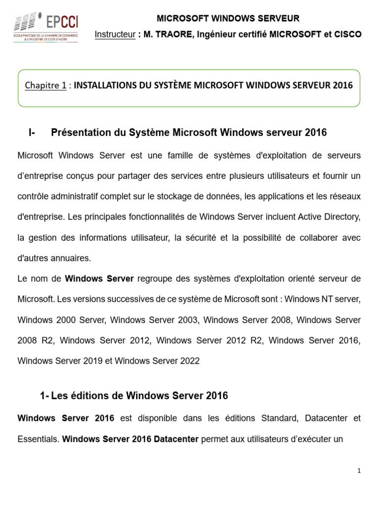 Installation de Windows Server 2016 | PDF | Windows Server 2008 | Affaires