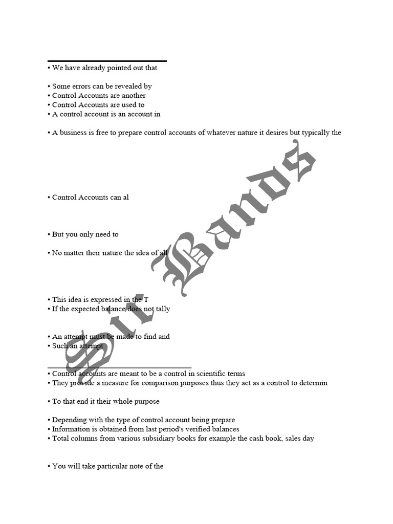 'O' Level Accounting Control Accounts Notes | PDF