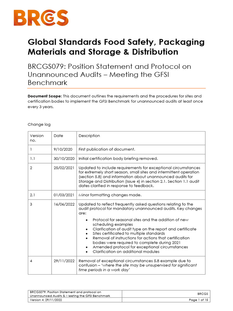 Unannounced Audits & GFSI Benchmark Guide | PDF | Audit | Finance ...