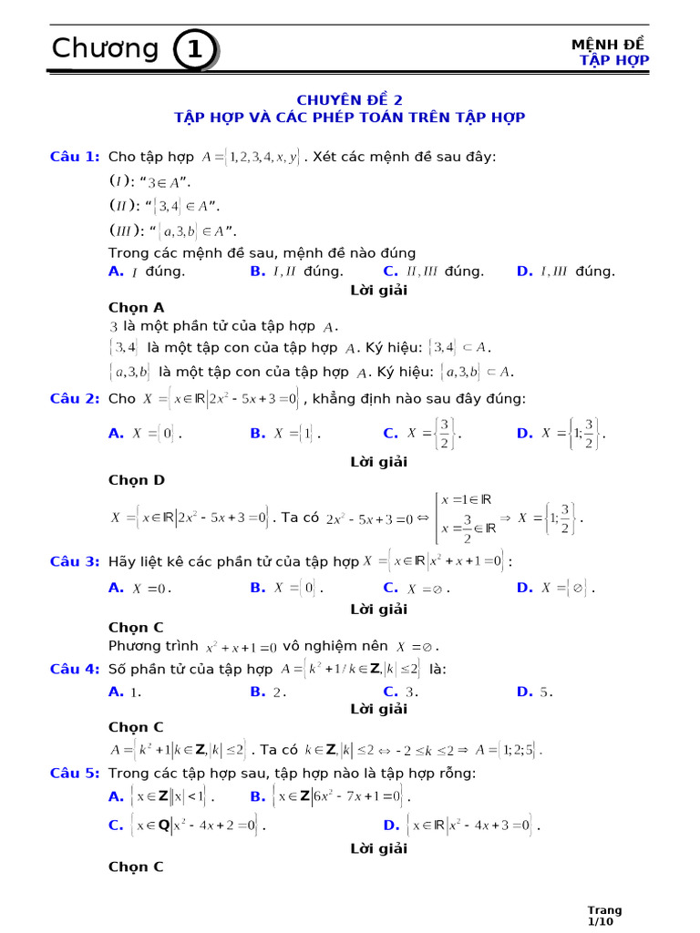 DS - C1 - Tap Hop Va Cac Phep Toan Tren Tap Hop | PDF