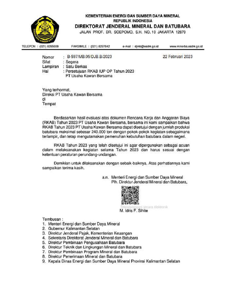 Rkab 2023 Pt Usaha Kawan Bersama Pdf