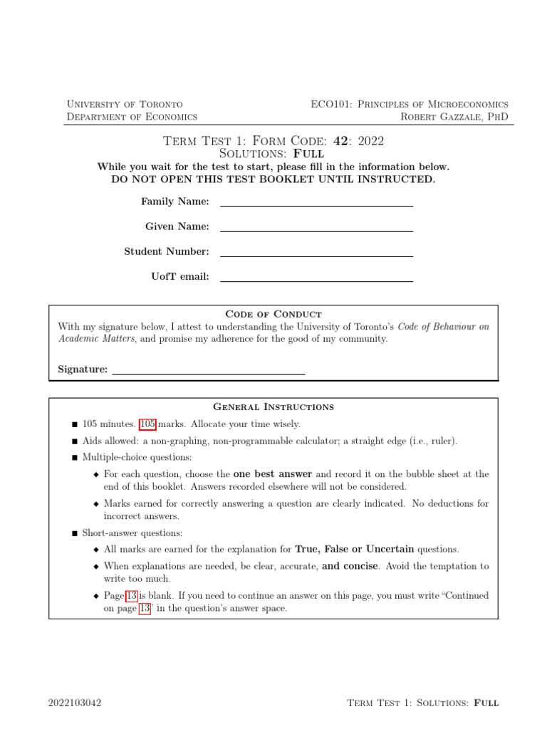 Eco101 2022 Test1 Regular Solutions Pdf